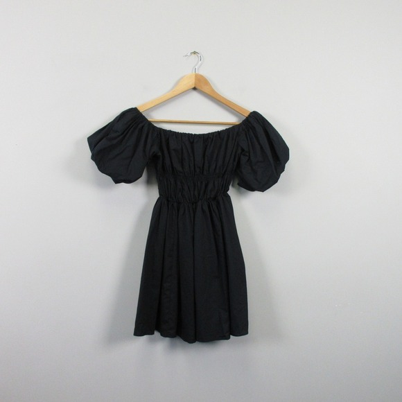 Abercrombie Fitch Mini Dress XS Black NEW Puff Sleeve Smocked Babydoll Chic 266 - Picture 1 of 15